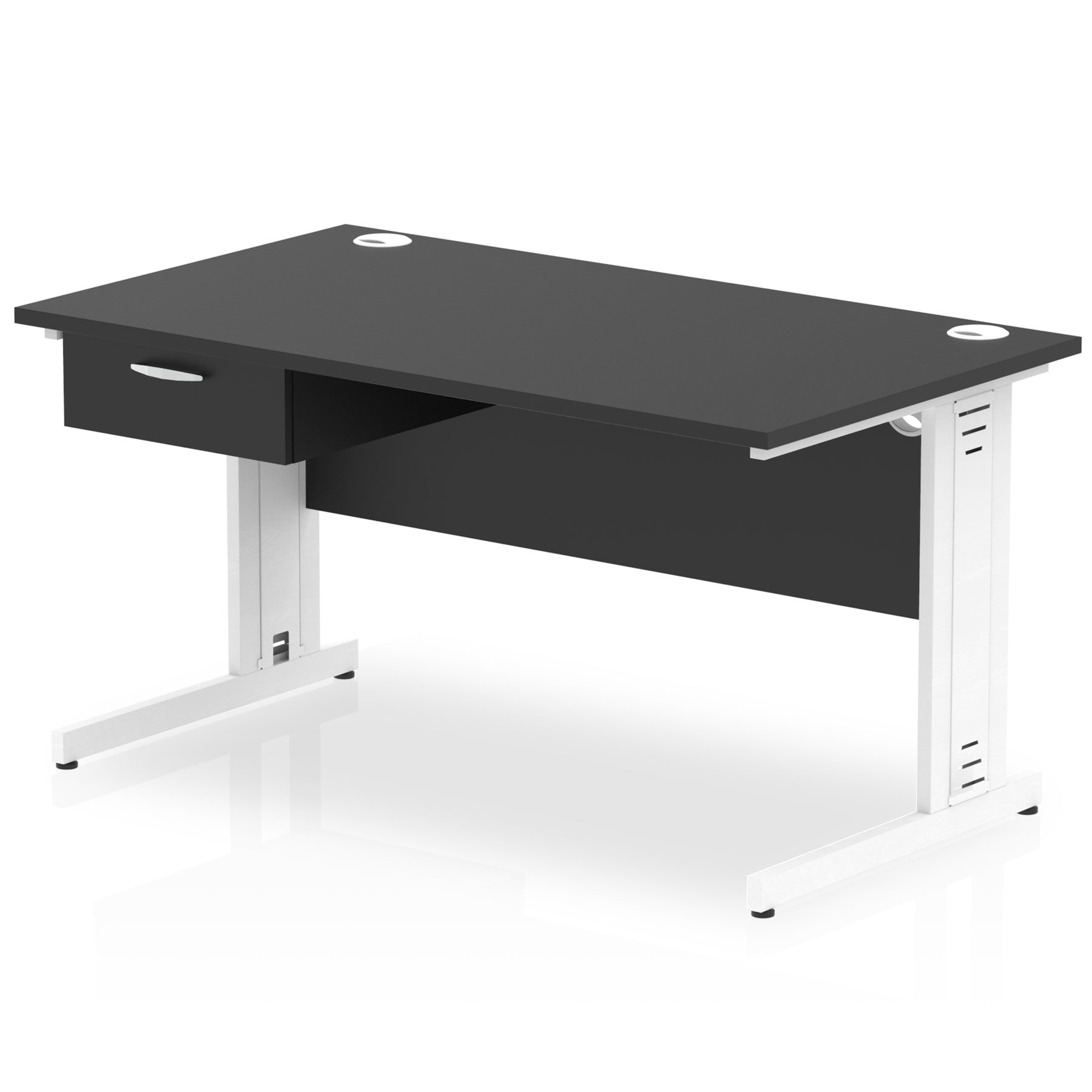 Impulse Cable Managed Straight Desk, White Frame, Single Drawer Pedestal, 1200–1800mm, Multiple Colours, MFC, Self Assembly, 10 Year Warranty