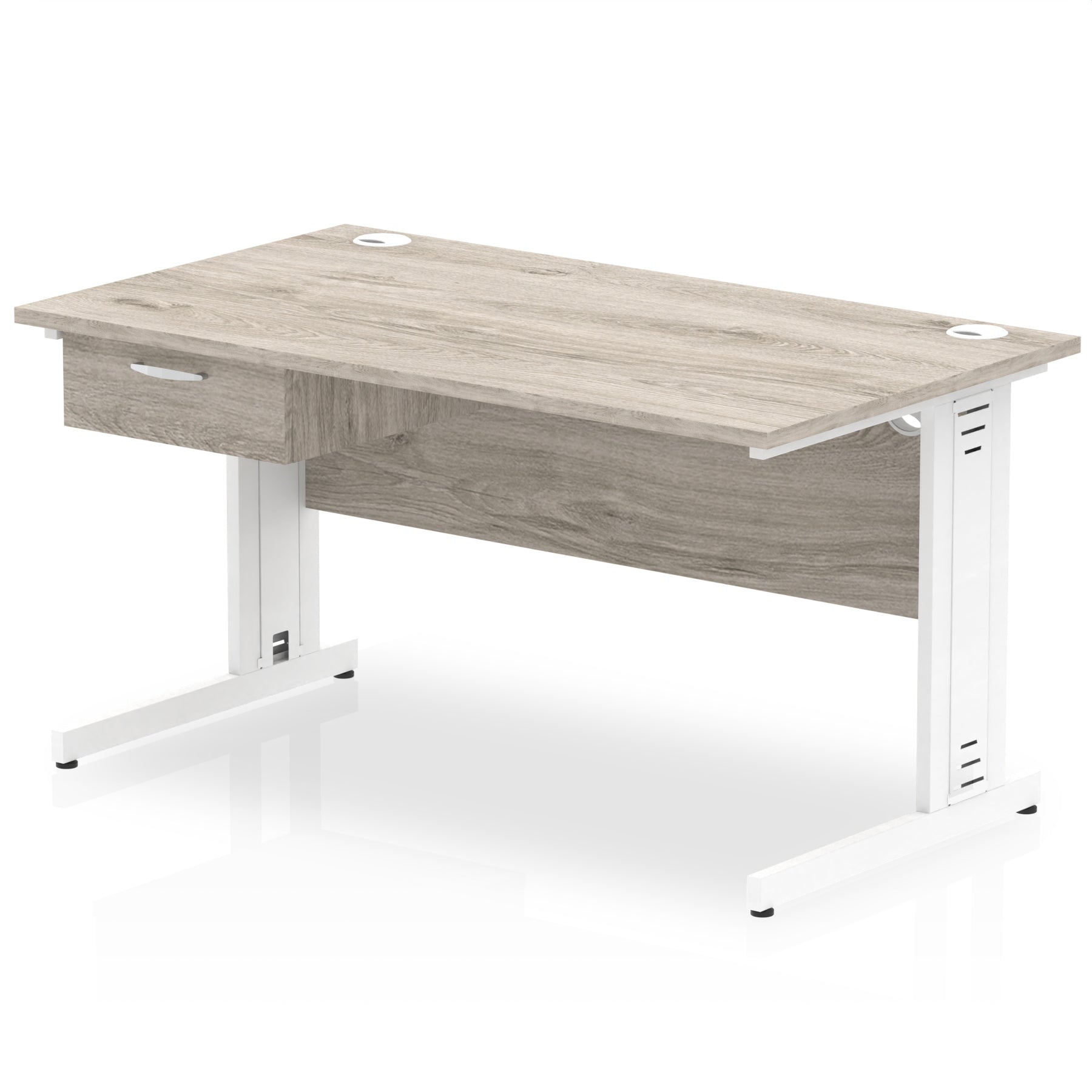 Impulse Cable Managed Straight Desk, White Frame, Single Drawer Pedestal, 1200–1800mm, Multiple Colours, MFC, Self Assembly, 10 Year Warranty