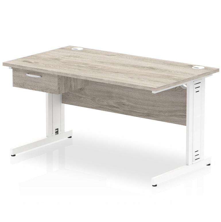 Impulse Cable Managed Straight Desk, White Frame, Single Drawer Pedestal, 1200–1800mm, Multiple Colours, MFC, Self Assembly, 10 Year Warranty