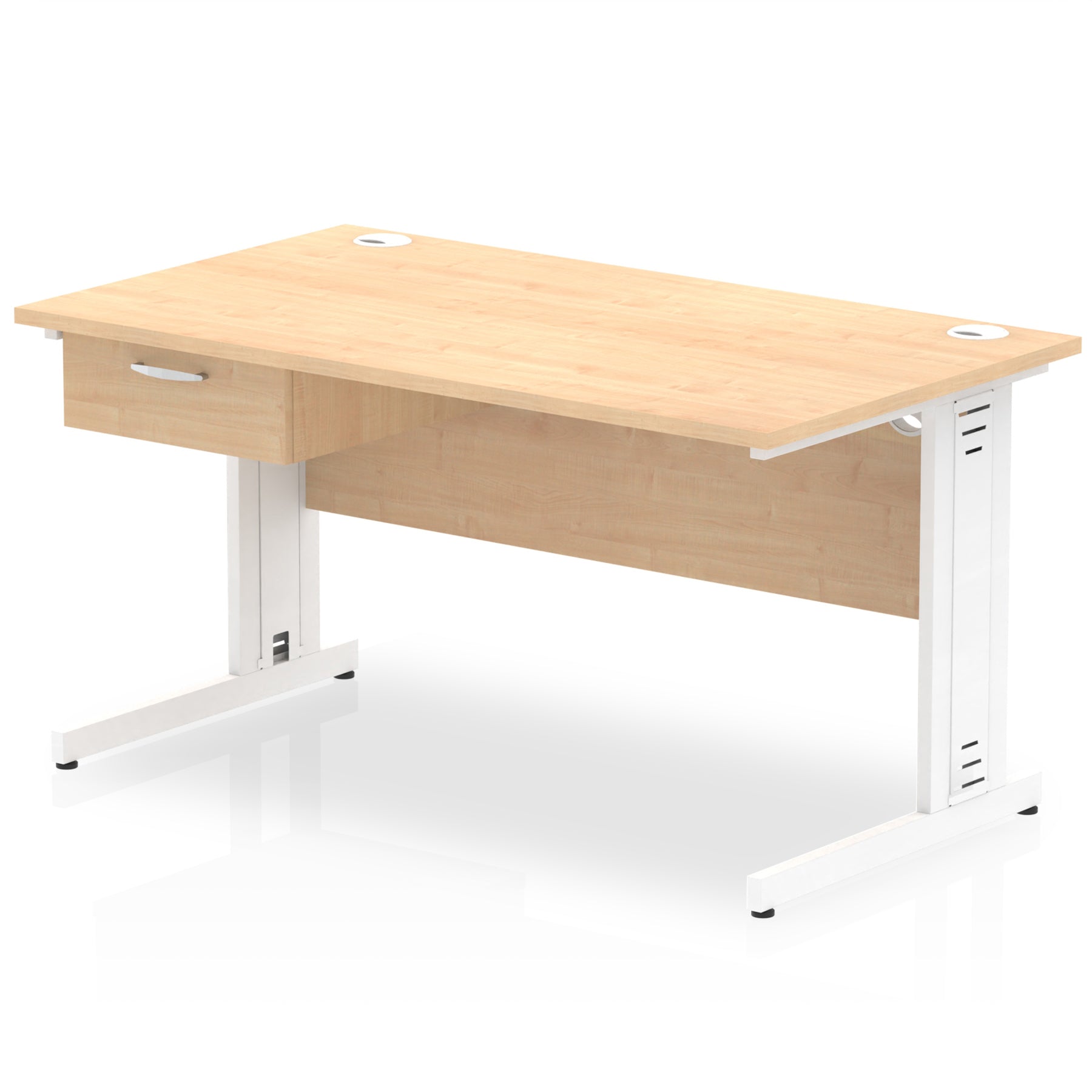 Impulse Cable Managed Straight Desk, White Frame, Single Drawer Pedestal, 1200–1800mm, Multiple Colours, MFC, Self Assembly, 10 Year Warranty