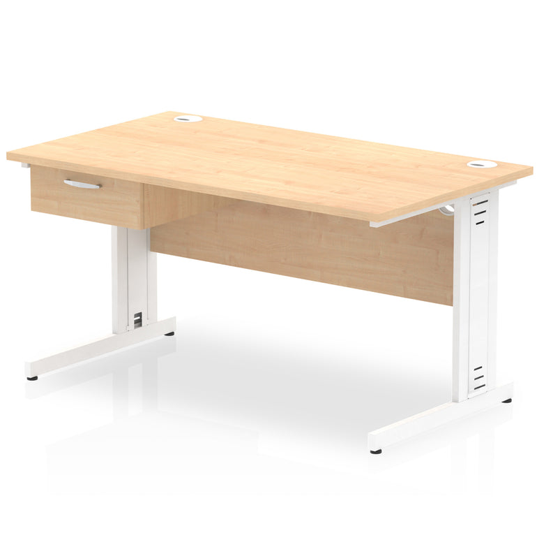 Impulse Cable Managed Straight Desk, White Frame, Single Drawer Pedestal, 1200–1800mm, Multiple Colours, MFC, Self Assembly, 10 Year Warranty