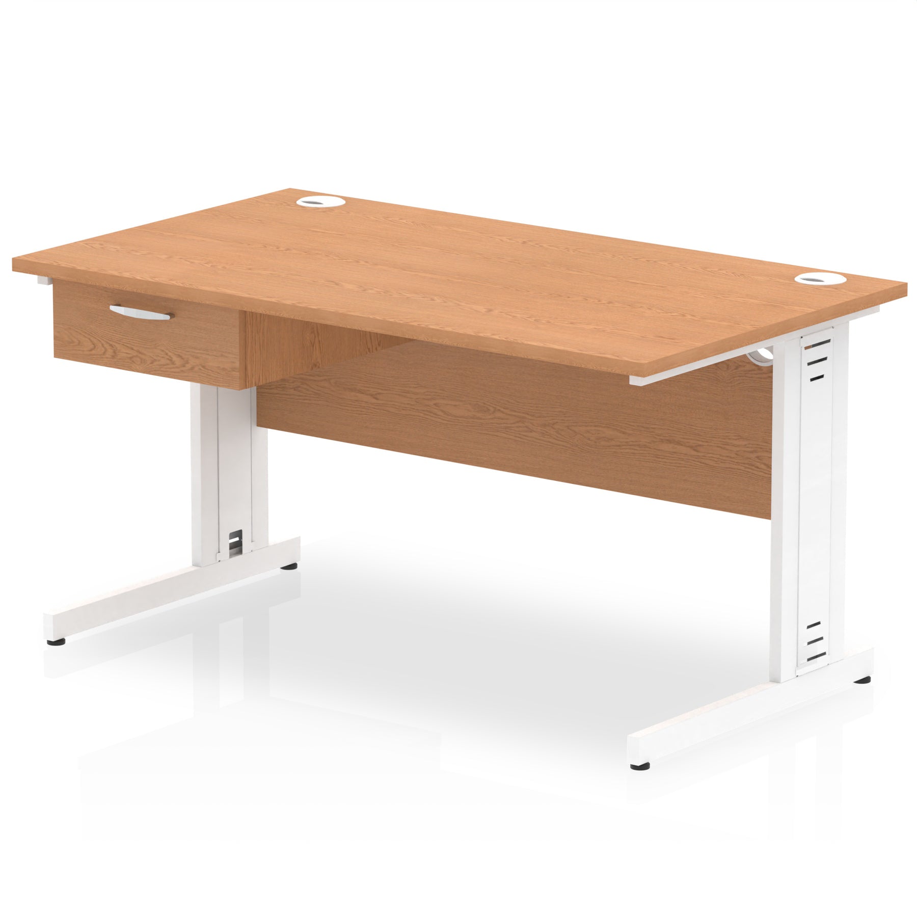 Impulse Cable Managed Straight Desk, White Frame, Single Drawer Pedestal, 1200–1800mm, Multiple Colours, MFC, Self Assembly, 10 Year Warranty