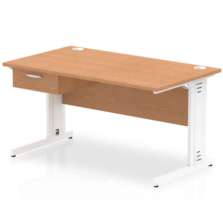 Impulse Cable Managed Straight Desk, White Frame, Single Drawer Pedestal, 1200–1800mm, Multiple Colours, MFC, Self Assembly, 10 Year Warranty