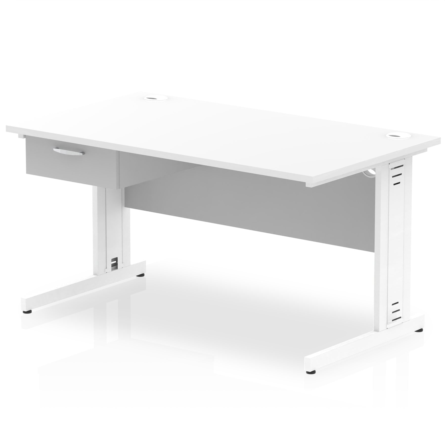 Impulse Cable Managed Straight Desk, White Frame, Single Drawer Pedestal, 1200–1800mm, Multiple Colours, MFC, Self Assembly, 10 Year Warranty
