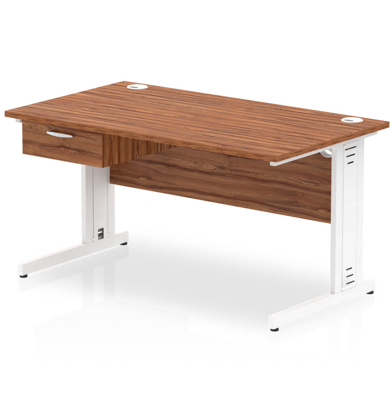 Impulse Cable Managed Straight Desk, White Frame, Single Drawer Pedestal, 1200–1800mm, Multiple Colours, MFC, Self Assembly, 10 Year Warranty