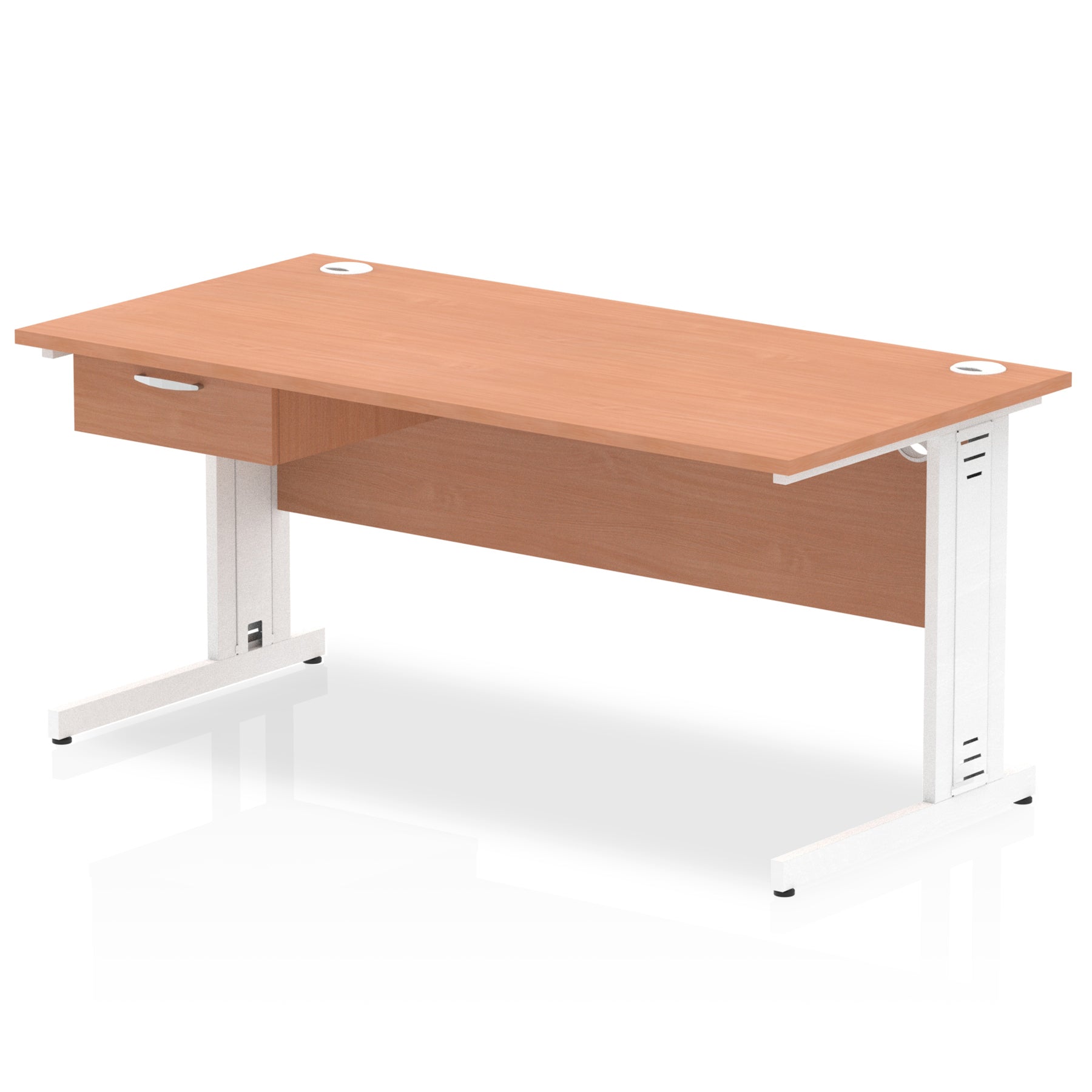 Impulse Cable Managed Straight Desk, White Frame, Single Drawer Pedestal, 1200–1800mm, Multiple Colours, MFC, Self Assembly, 10 Year Warranty