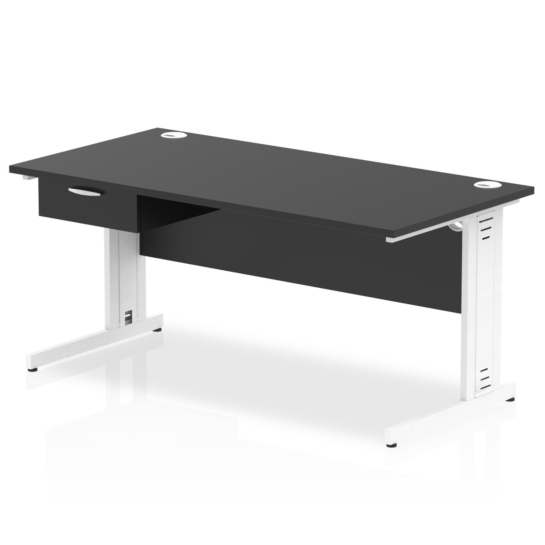Impulse Cable Managed Straight Desk, White Frame, Single Drawer Pedestal, 1200–1800mm, Multiple Colours, MFC, Self Assembly, 10 Year Warranty
