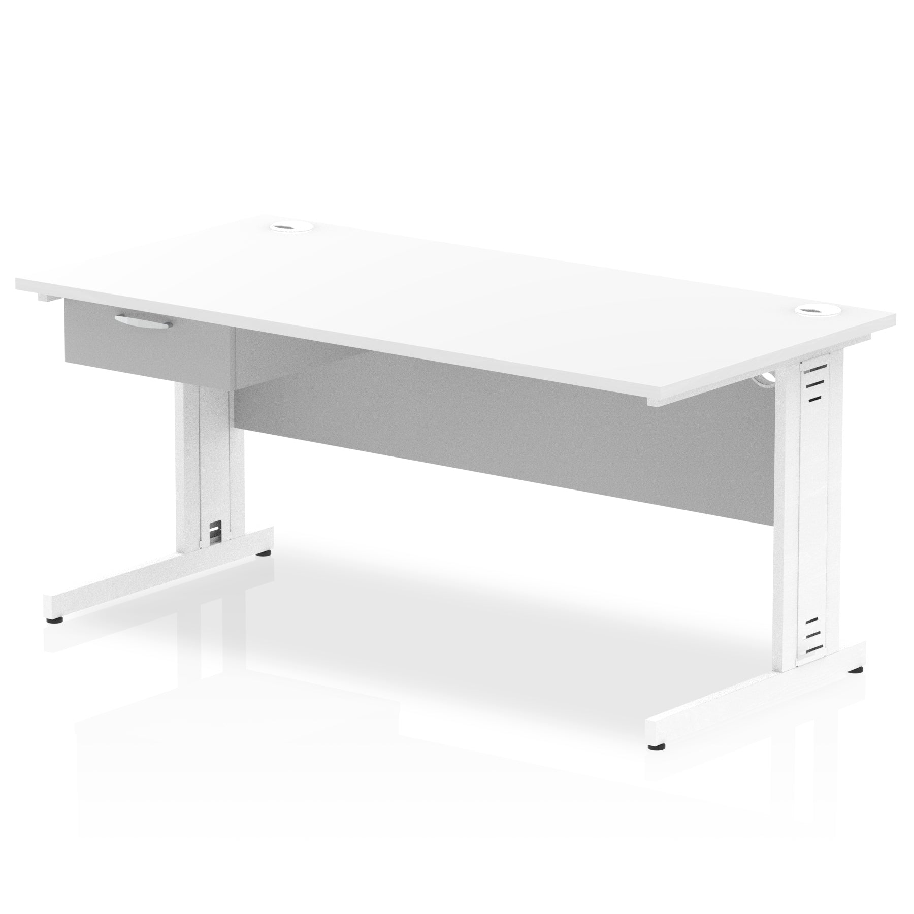 Impulse Cable Managed Straight Desk, White Frame, Single Drawer Pedestal, 1200–1800mm, Multiple Colours, MFC, Self Assembly, 10 Year Warranty