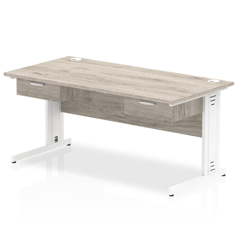 Impulse Cable Managed Straight Desk with White Frame & Two 1-Drawer Pedestals, 1600-1800mm, Multiple Colours, MFC, Self-Assembly, 10 Year Warranty
