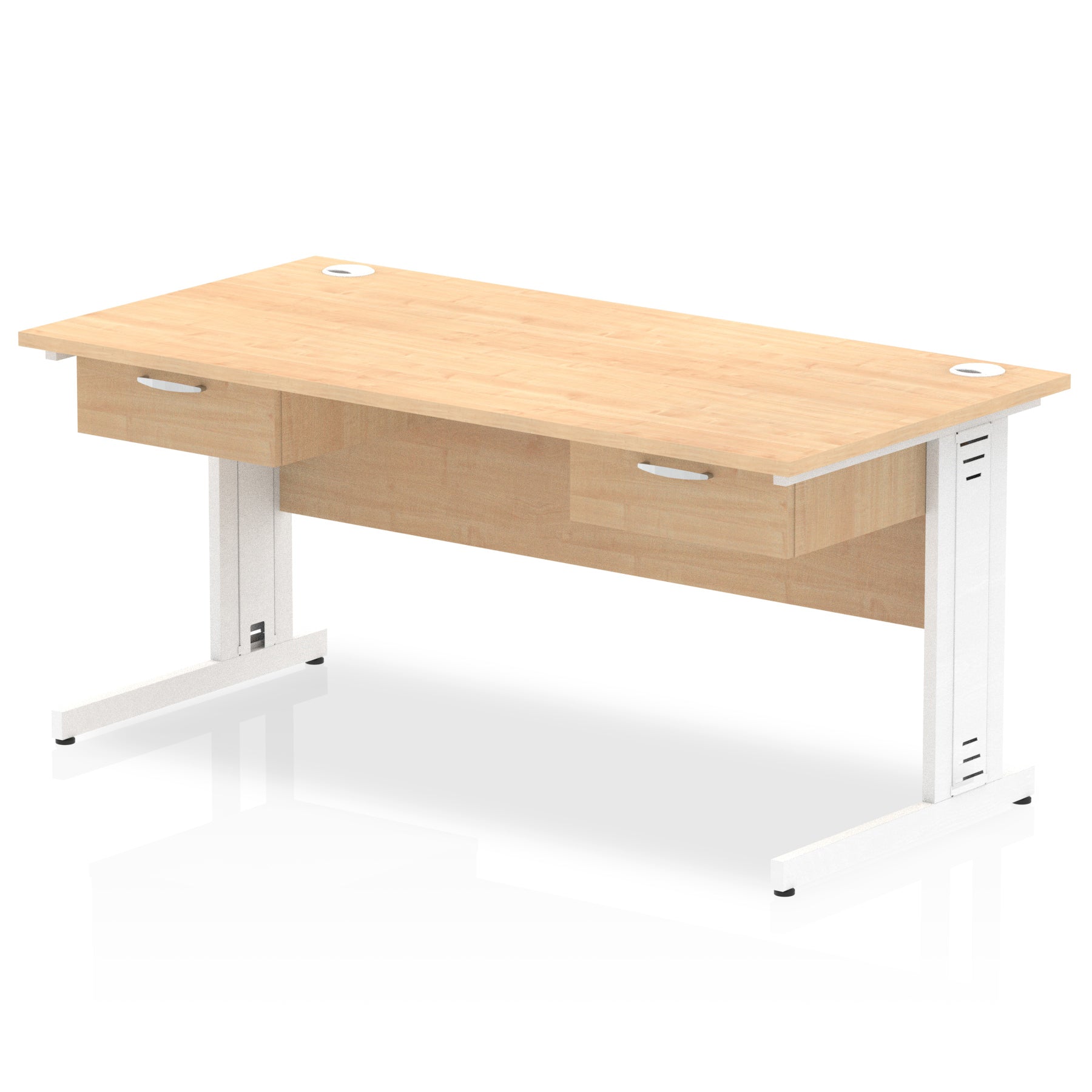 Impulse Cable Managed Straight Desk with White Frame & Two 1-Drawer Pedestals, 1600-1800mm, Multiple Colours, MFC, Self-Assembly, 10 Year Warranty