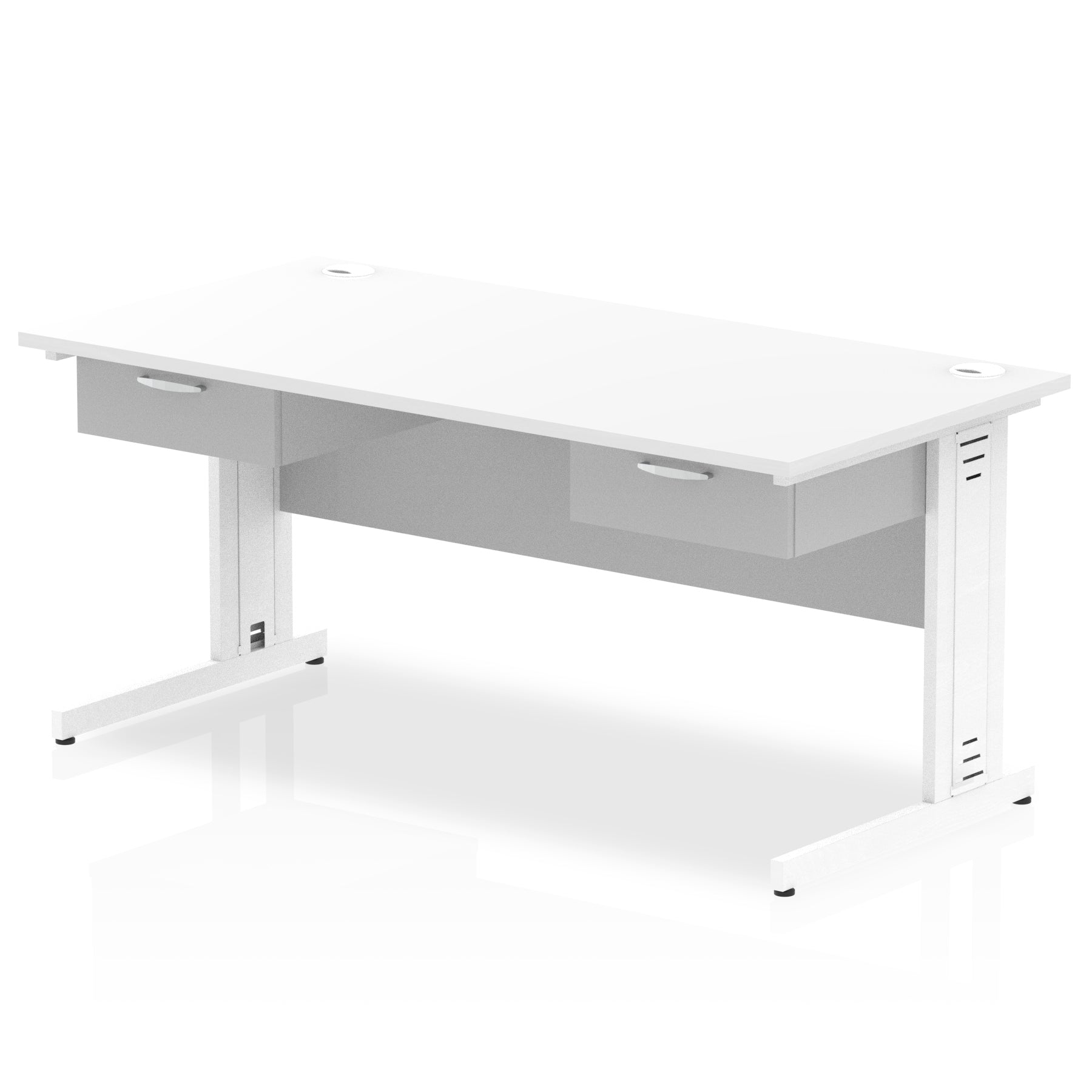 Impulse Cable Managed Straight Desk with White Frame & Two 1-Drawer Pedestals, 1600-1800mm, Multiple Colours, MFC, Self-Assembly, 10 Year Warranty