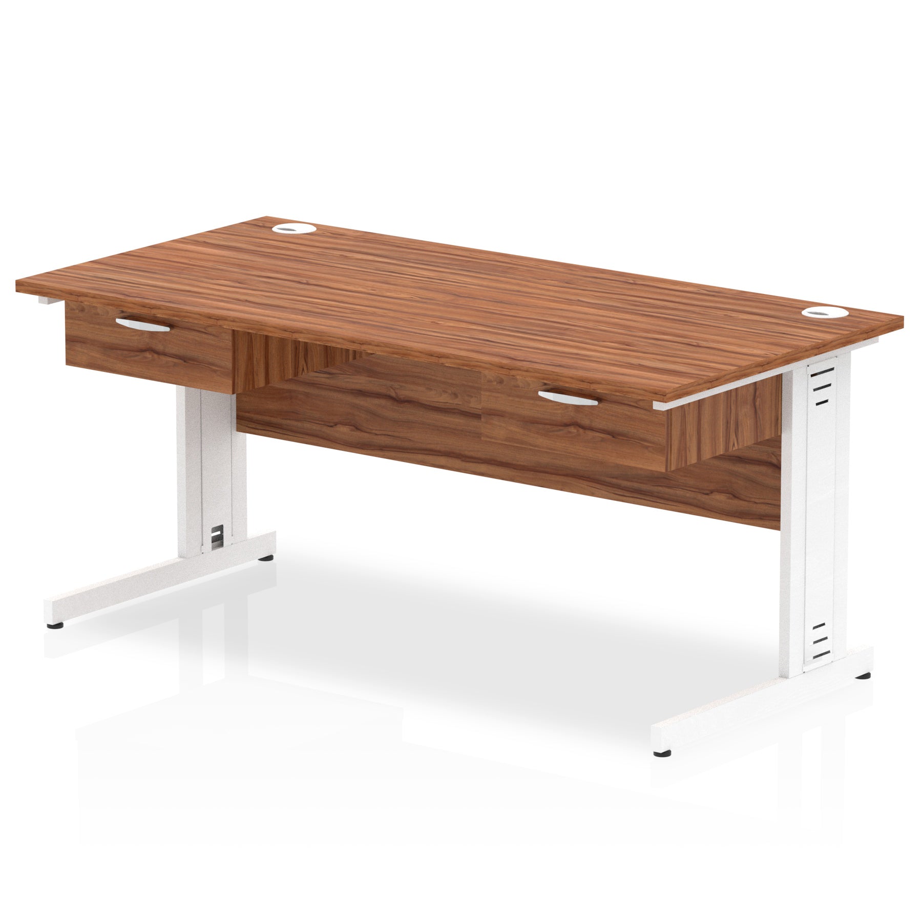 Impulse Cable Managed Straight Desk with White Frame & Two 1-Drawer Pedestals, 1600-1800mm, Multiple Colours, MFC, Self-Assembly, 10 Year Warranty
