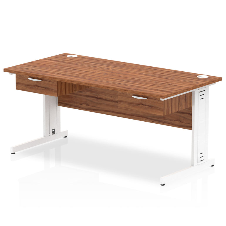 Impulse Cable Managed Straight Desk with White Frame & Two 1-Drawer Pedestals, 1600-1800mm, Multiple Colours, MFC, Self-Assembly, 10 Year Warranty