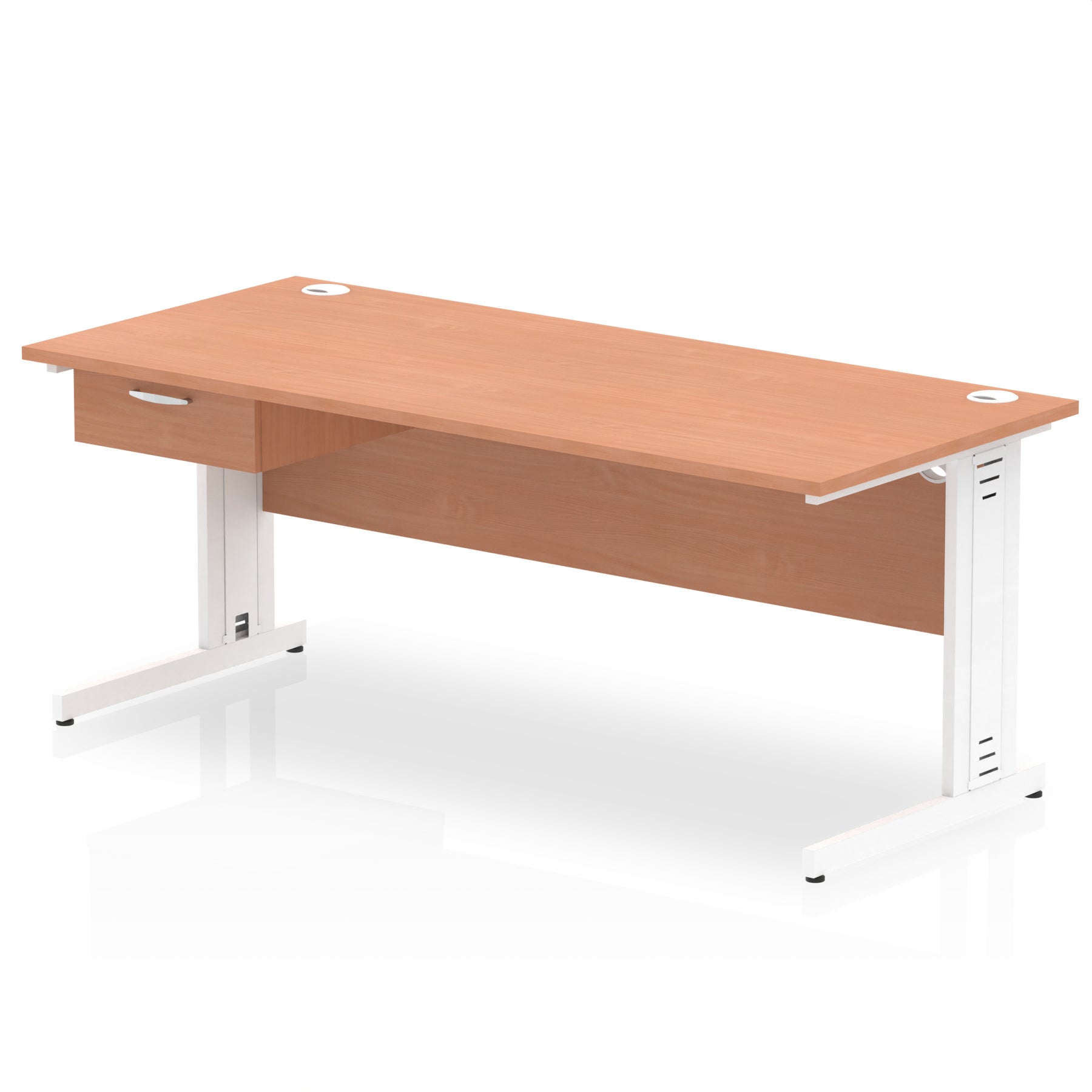 Impulse Cable Managed Straight Desk, White Frame, Single Drawer Pedestal, 1200–1800mm, Multiple Colours, MFC, Self Assembly, 10 Year Warranty