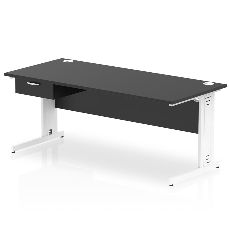 Impulse Cable Managed Straight Desk, White Frame, Single Drawer Pedestal, 1200–1800mm, Multiple Colours, MFC, Self Assembly, 10 Year Warranty