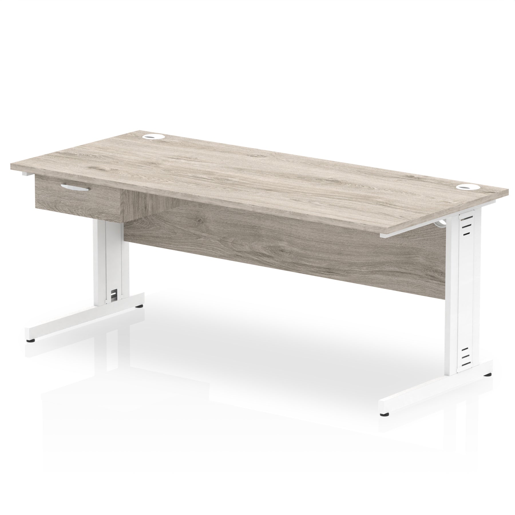 Impulse Cable Managed Straight Desk, White Frame, Single Drawer Pedestal, 1200–1800mm, Multiple Colours, MFC, Self Assembly, 10 Year Warranty