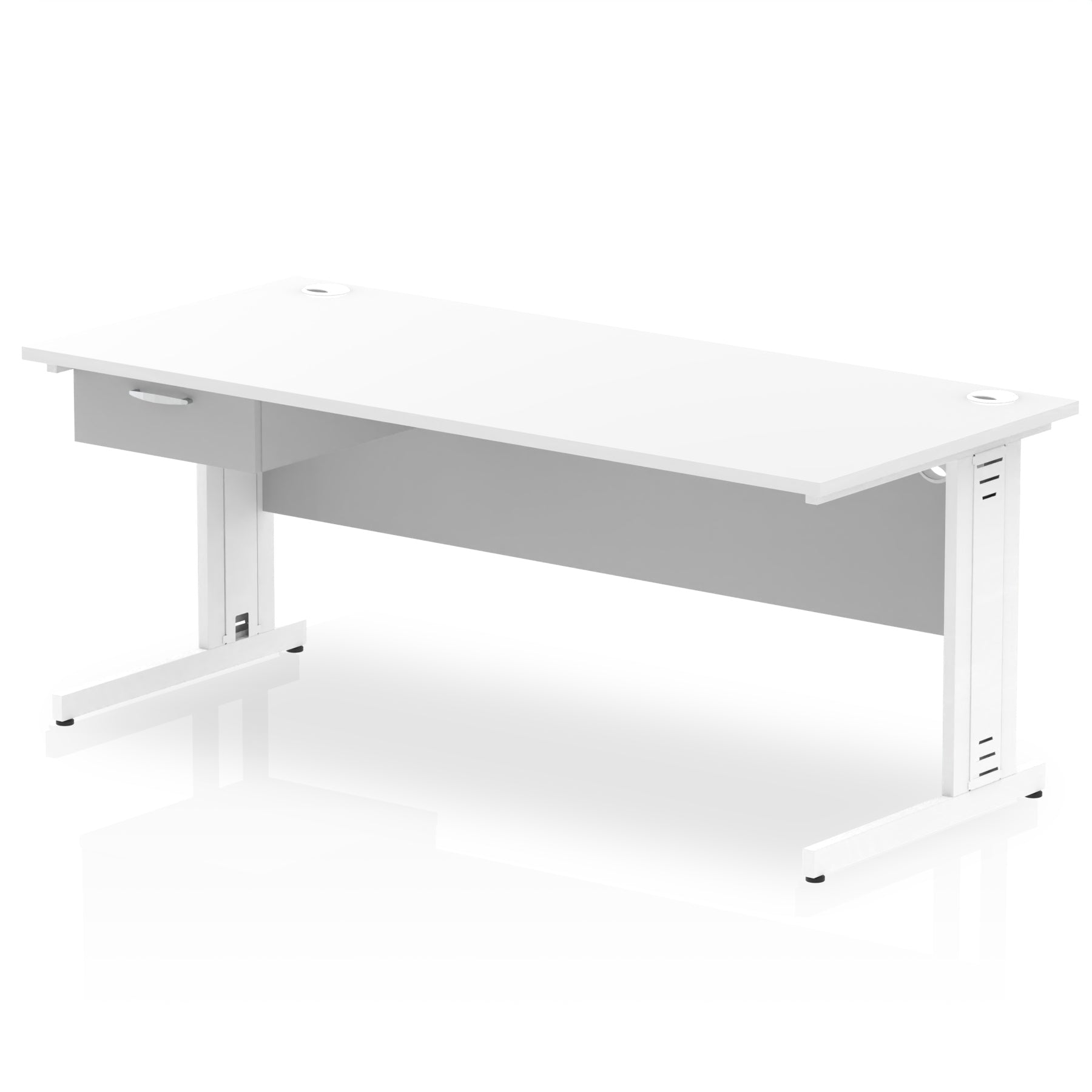Impulse Cable Managed Straight Desk, White Frame, Single Drawer Pedestal, 1200–1800mm, Multiple Colours, MFC, Self Assembly, 10 Year Warranty