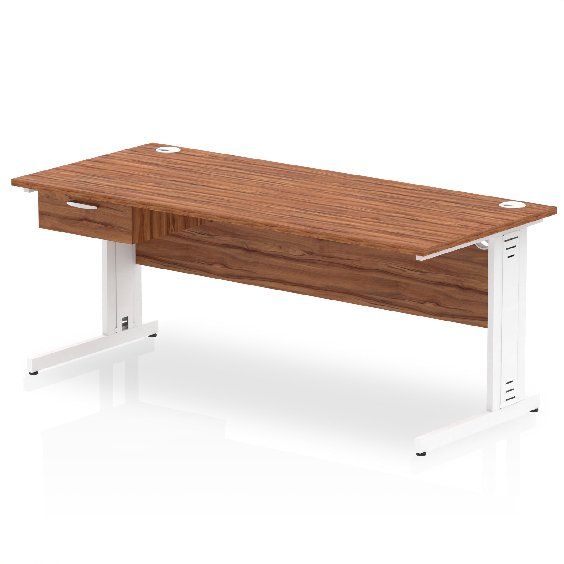 Impulse Cable Managed Straight Desk, White Frame, Single Drawer Pedestal, 1200–1800mm, Multiple Colours, MFC, Self Assembly, 10 Year Warranty