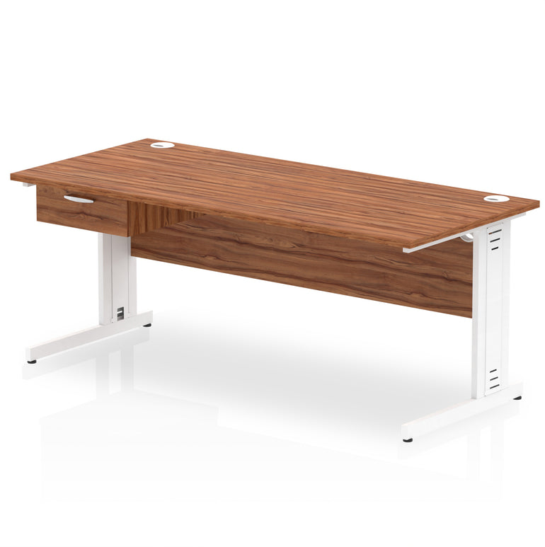 Impulse Cable Managed Straight Desk, White Frame, Single Drawer Pedestal, 1200–1800mm, Multiple Colours, MFC, Self Assembly, 10 Year Warranty