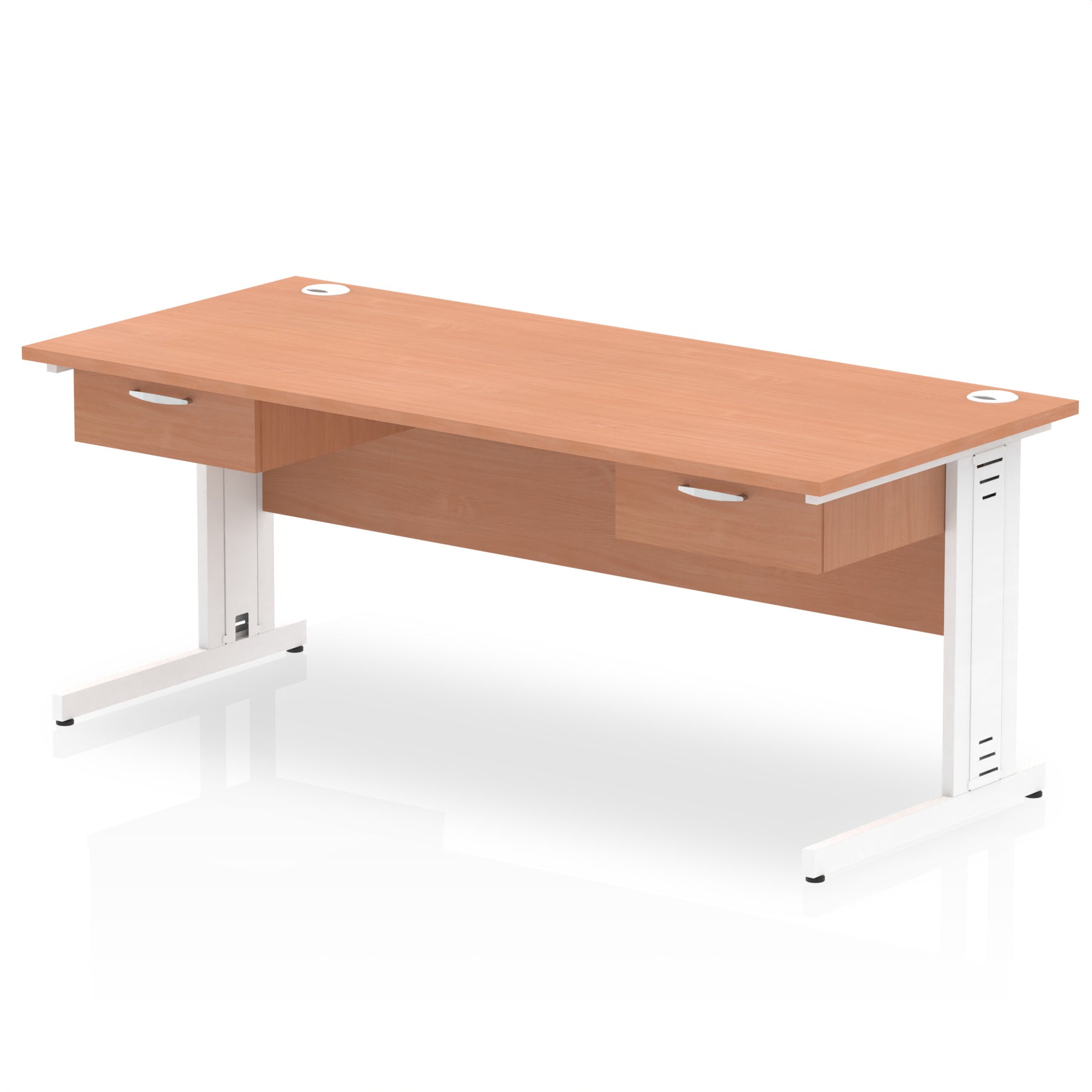 Impulse Cable Managed Straight Desk with White Frame & Two 1-Drawer Pedestals, 1600-1800mm, Multiple Colours, MFC, Self-Assembly, 10 Year Warranty
