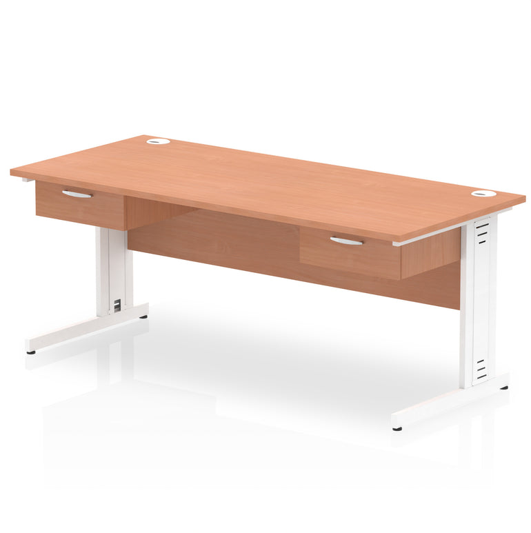 Impulse Cable Managed Straight Desk with White Frame & Two 1-Drawer Pedestals, 1600-1800mm, Multiple Colours, MFC, Self-Assembly, 10 Year Warranty