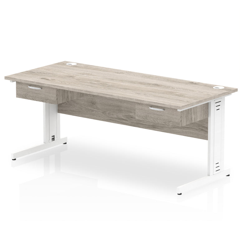 Impulse Cable Managed Straight Desk with White Frame & Two 1-Drawer Pedestals, 1600-1800mm, Multiple Colours, MFC, Self-Assembly, 10 Year Warranty