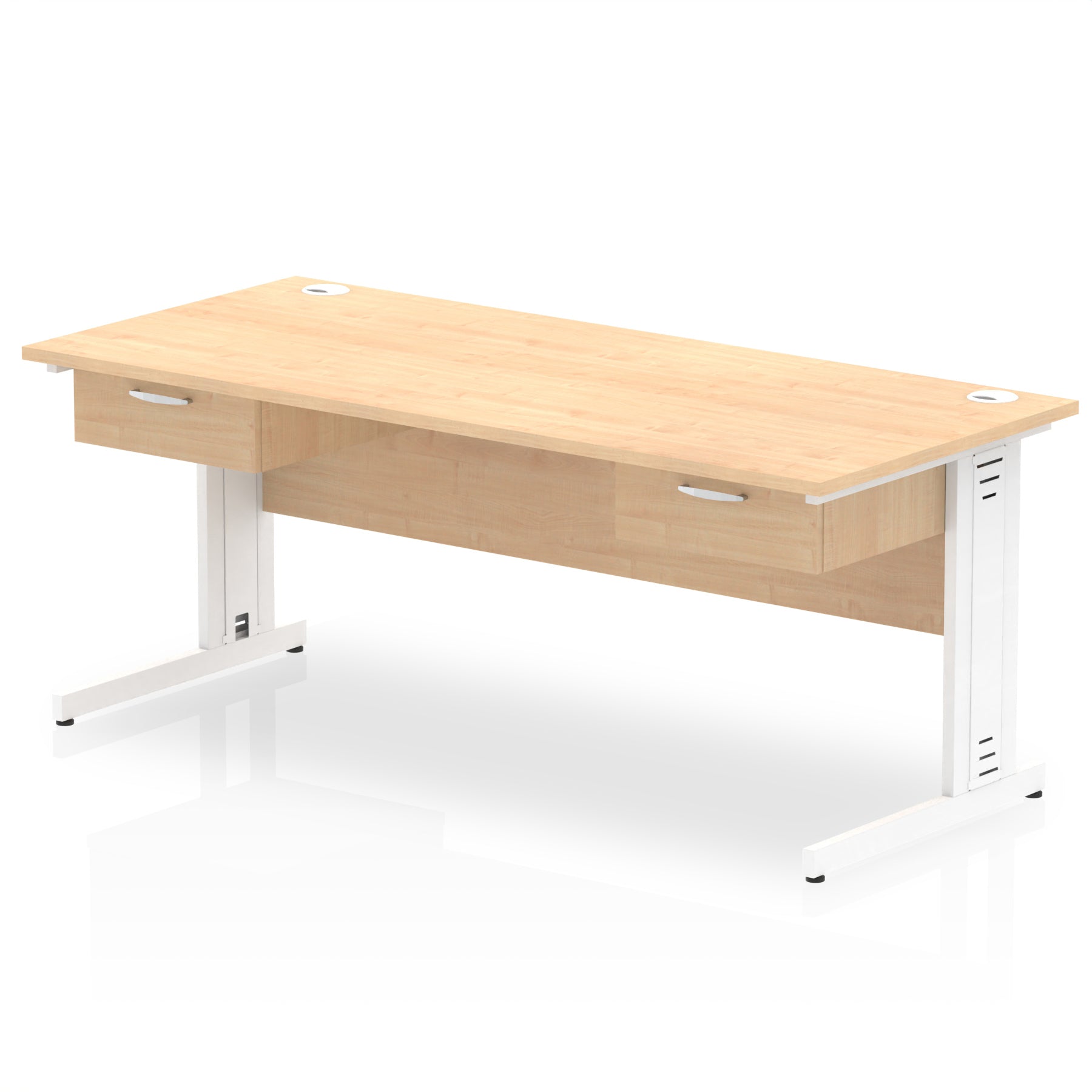 Impulse Cable Managed Straight Desk with White Frame & Two 1-Drawer Pedestals, 1600-1800mm, Multiple Colours, MFC, Self-Assembly, 10 Year Warranty