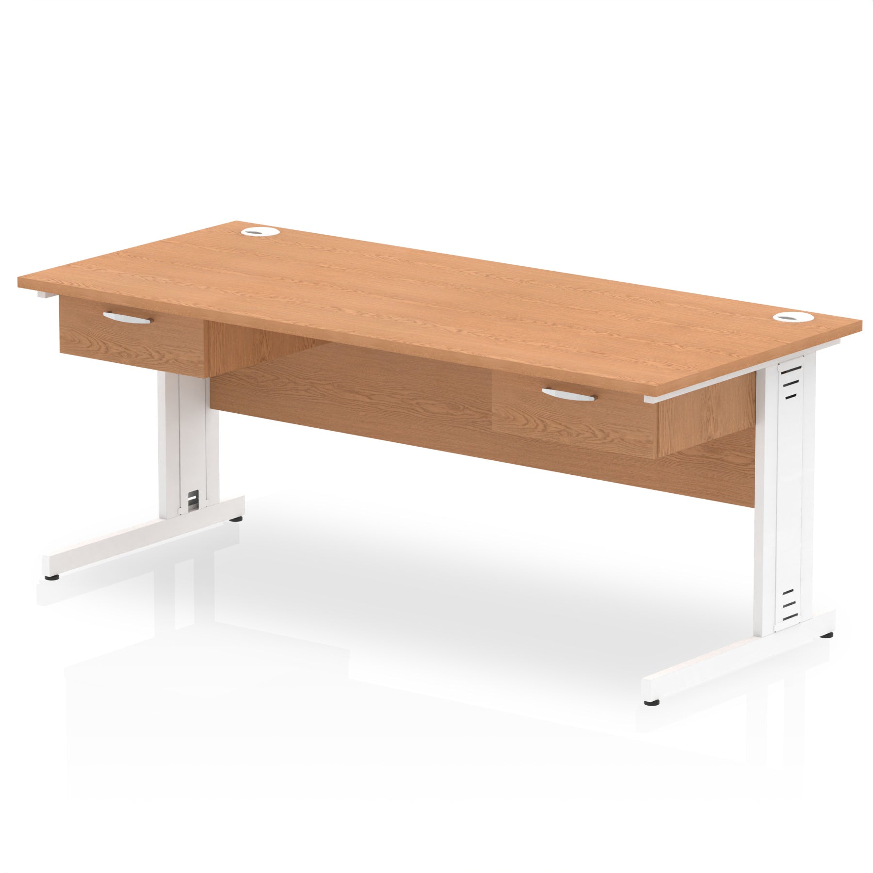 Impulse Cable Managed Straight Desk with White Frame & Two 1-Drawer Pedestals, 1600-1800mm, Multiple Colours, MFC, Self-Assembly, 10 Year Warranty