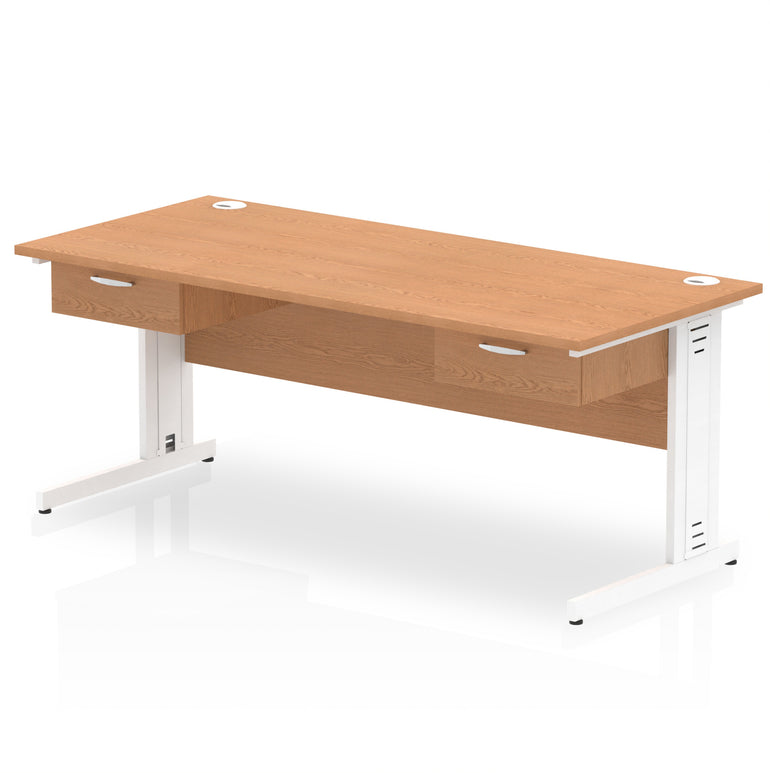 Impulse Cable Managed Straight Desk with White Frame & Two 1-Drawer Pedestals, 1600-1800mm, Multiple Colours, MFC, Self-Assembly, 10 Year Warranty