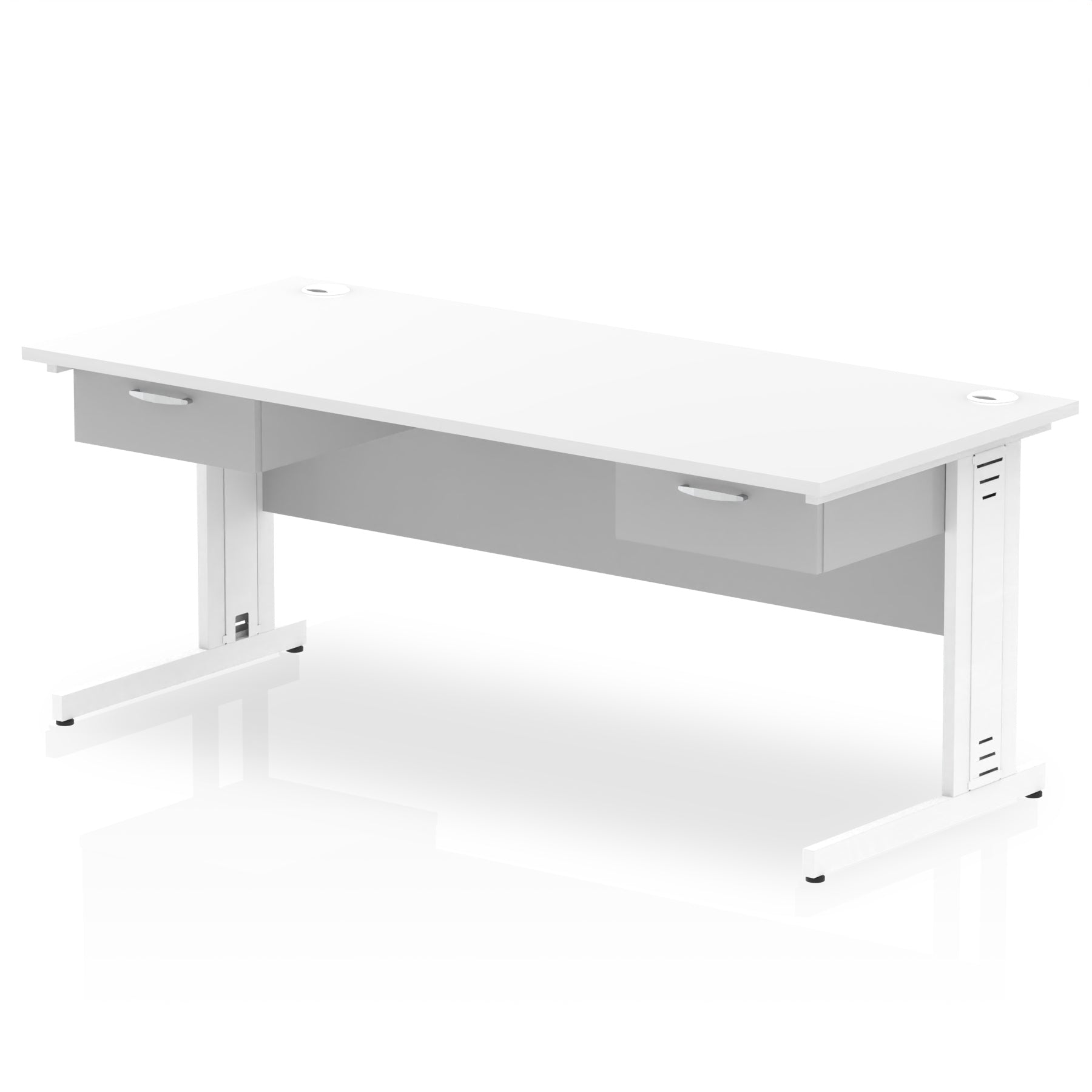Impulse Cable Managed Straight Desk with White Frame & Two 1-Drawer Pedestals, 1600-1800mm, Multiple Colours, MFC, Self-Assembly, 10 Year Warranty