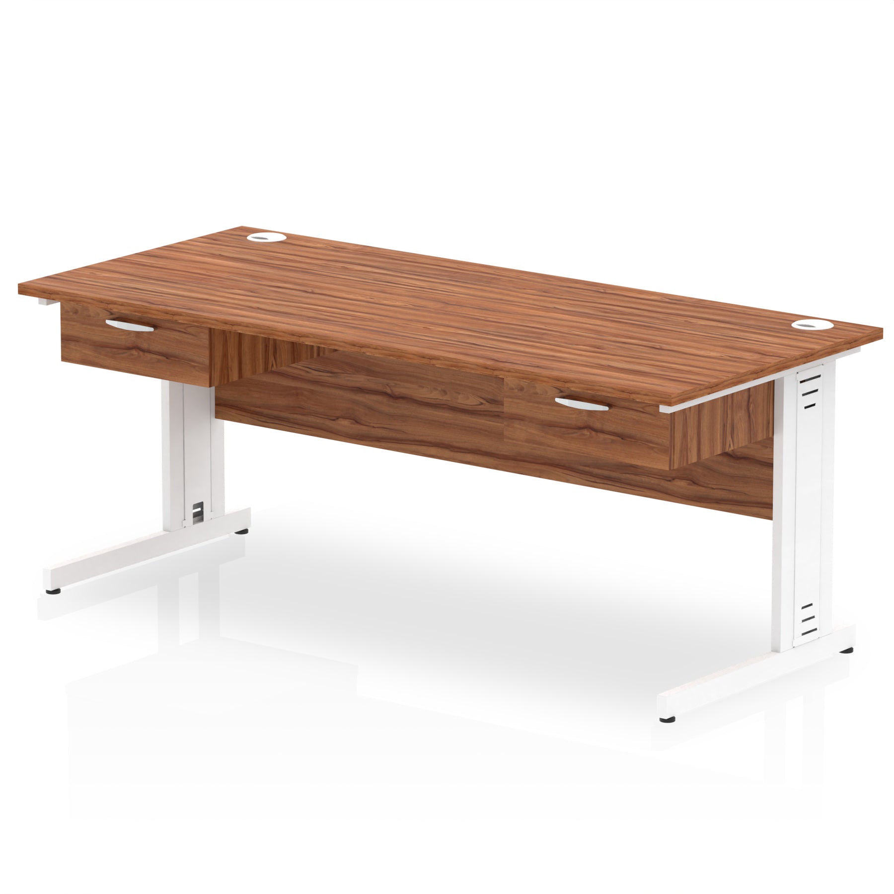 Impulse Cable Managed Straight Desk with White Frame & Two 1-Drawer Pedestals, 1600-1800mm, Multiple Colours, MFC, Self-Assembly, 10 Year Warranty