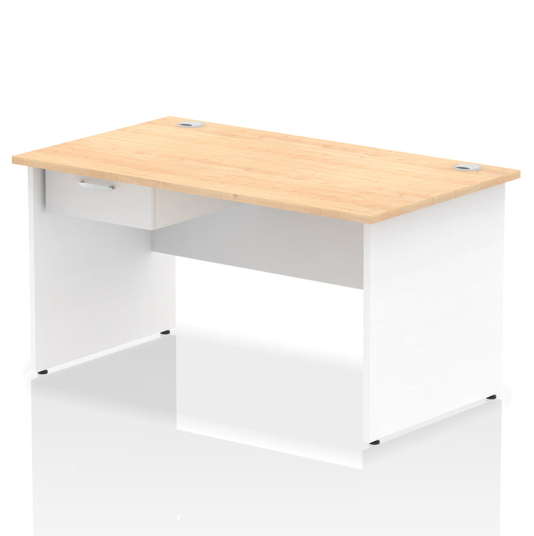 Impulse Panel End Straight Desk with 1 Drawer Pedestal, Multiple Colours, Widths 1200–1800mm, Durable MFC, Panel End Frame, 10 Year Warranty, Self-Assembly