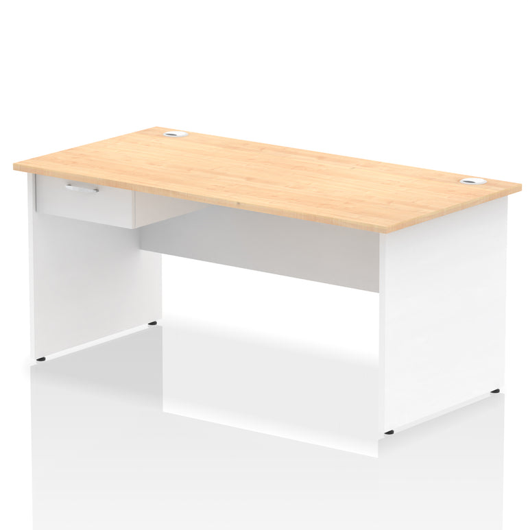Impulse Panel End Straight Desk with 1 Drawer Pedestal, Multiple Colours, Widths 1200–1800mm, Durable MFC, Panel End Frame, 10 Year Warranty, Self-Assembly