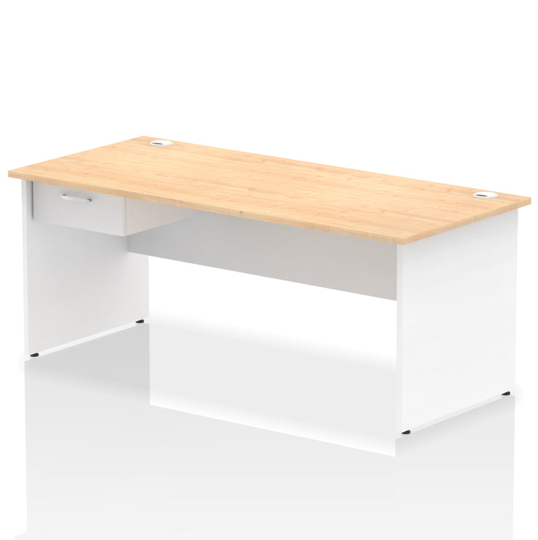 Impulse Panel End Straight Desk with 1 Drawer Pedestal, Multiple Colours, Widths 1200–1800mm, Durable MFC, Panel End Frame, 10 Year Warranty, Self-Assembly