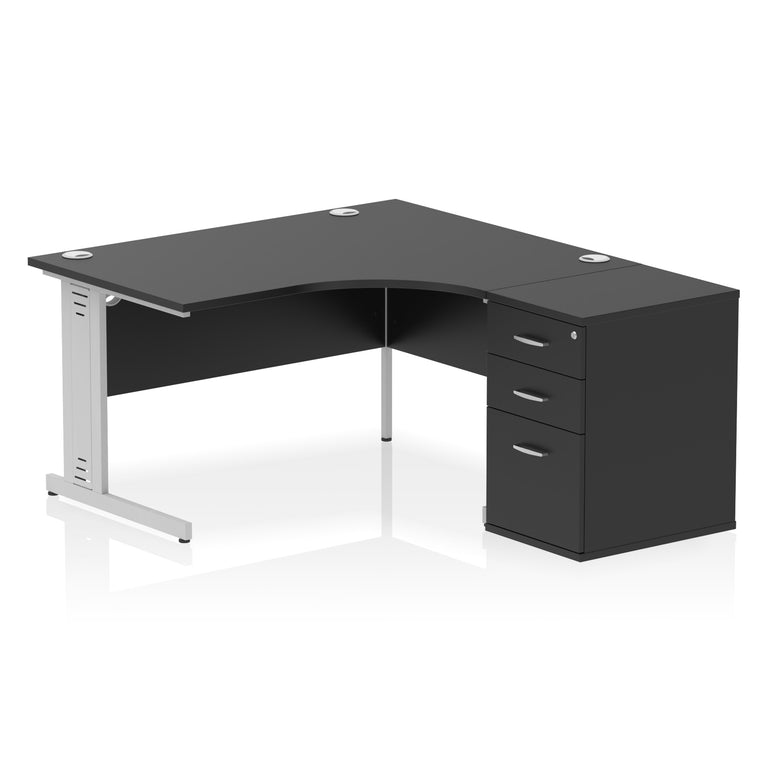 Impulse 1400mm Right Crescent Cable Managed Desk – Multiple Desktop & Leg Colours, MFC, 600/800 Pedestal Options, Self-Assembly, 5 Year Warranty – Office Workstation