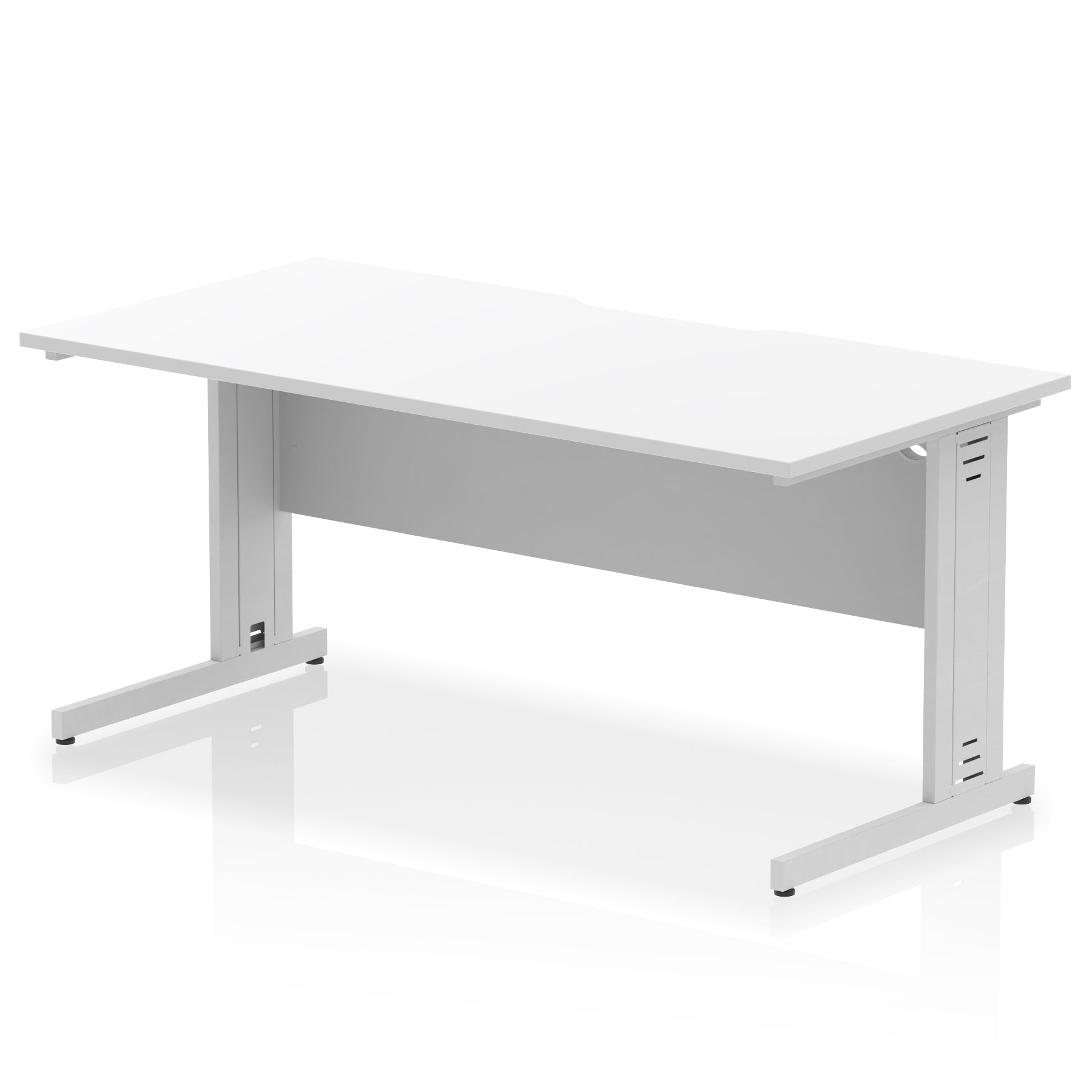 Impulse 1600mm Straight Desk with Scalloped Edge, Cable Managed Legs – Multiple Desktop & Frame Colours, MFC, Self-Assembly, 10 Year Warranty – Office Computer Workstation