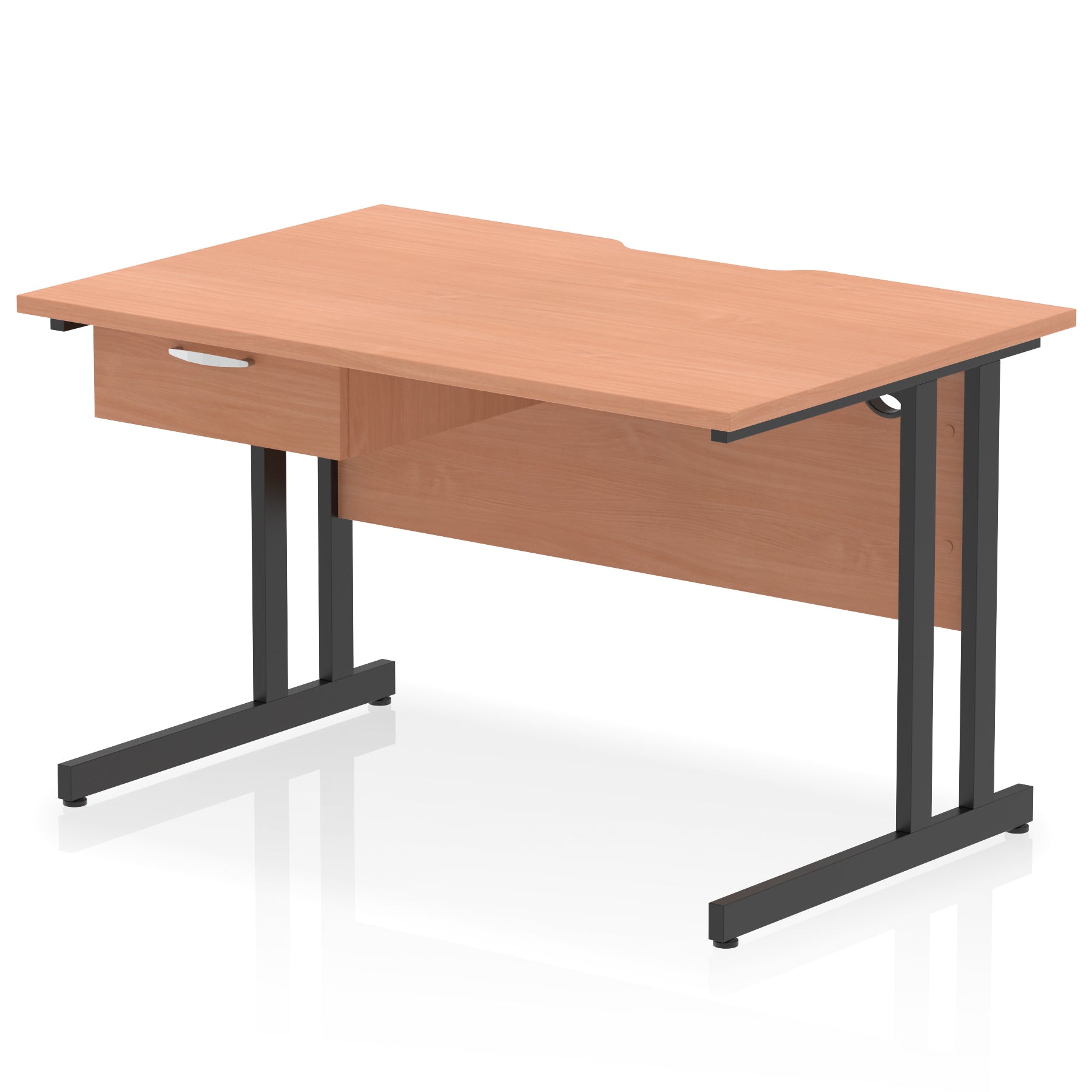 Impulse Scalloped Edge Cantilever Desk with Single Drawer Pedestal, 1200–1600mm, Multiple Top & Frame Colours, Durable MFC, Self-Assembly, 10 Year Warranty