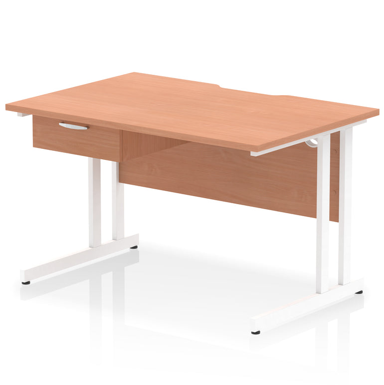 Impulse Scalloped Edge Cantilever Desk with Single Drawer Pedestal, 1200–1600mm, Multiple Top & Frame Colours, Durable MFC, Self-Assembly, 10 Year Warranty