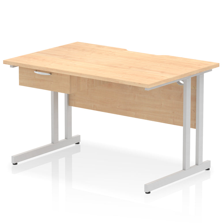 Impulse Scalloped Edge Cantilever Desk with Single Drawer Pedestal, 1200–1600mm, Multiple Top & Frame Colours, Durable MFC, Self-Assembly, 10 Year Warranty