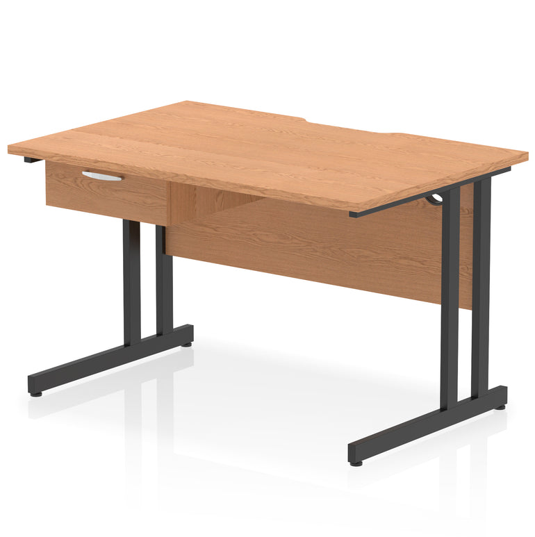 Impulse Scalloped Edge Cantilever Desk with Single Drawer Pedestal, 1200–1600mm, Multiple Top & Frame Colours, Durable MFC, Self-Assembly, 10 Year Warranty