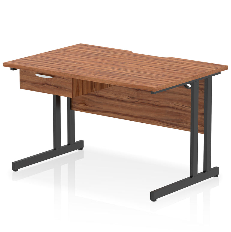 Impulse Scalloped Edge Cantilever Desk with Single Drawer Pedestal, 1200–1600mm, Multiple Top & Frame Colours, Durable MFC, Self-Assembly, 10 Year Warranty