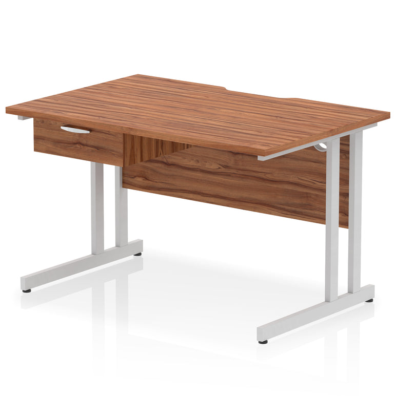 Impulse Scalloped Edge Cantilever Desk with Single Drawer Pedestal, 1200–1600mm, Multiple Top & Frame Colours, Durable MFC, Self-Assembly, 10 Year Warranty