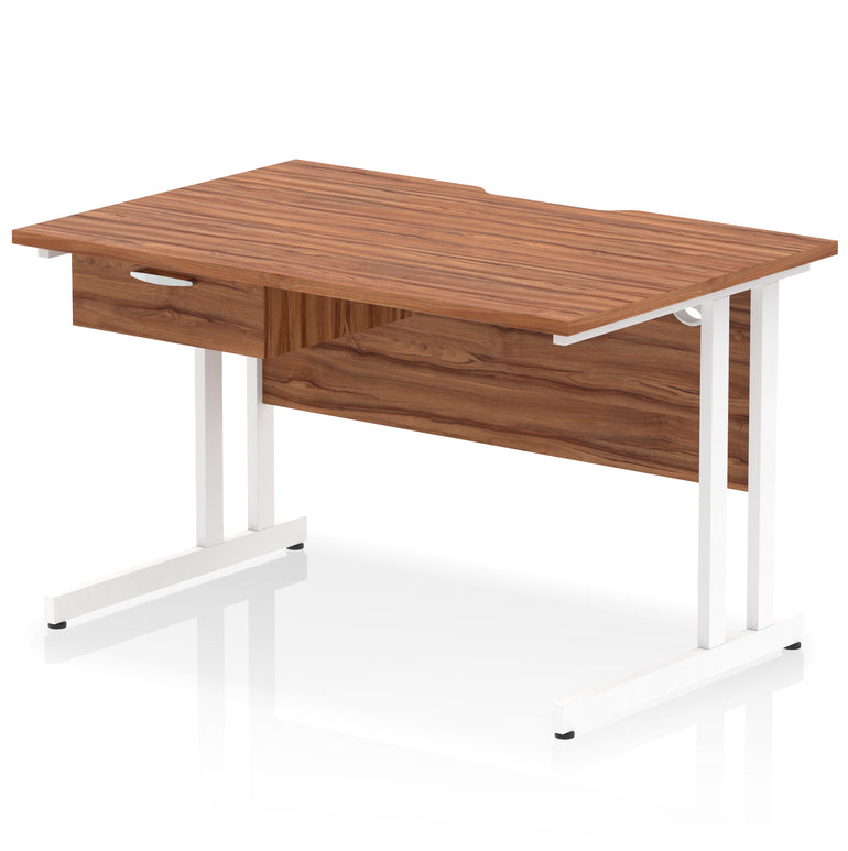 Impulse Scalloped Edge Cantilever Desk with Single Drawer Pedestal, 1200–1600mm, Multiple Top & Frame Colours, Durable MFC, Self-Assembly, 10 Year Warranty