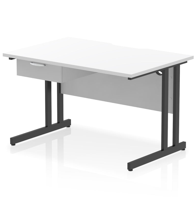 Impulse Scalloped Edge Cantilever Desk with Single Drawer Pedestal, 1200–1600mm, Multiple Top & Frame Colours, Durable MFC, Self-Assembly, 10 Year Warranty