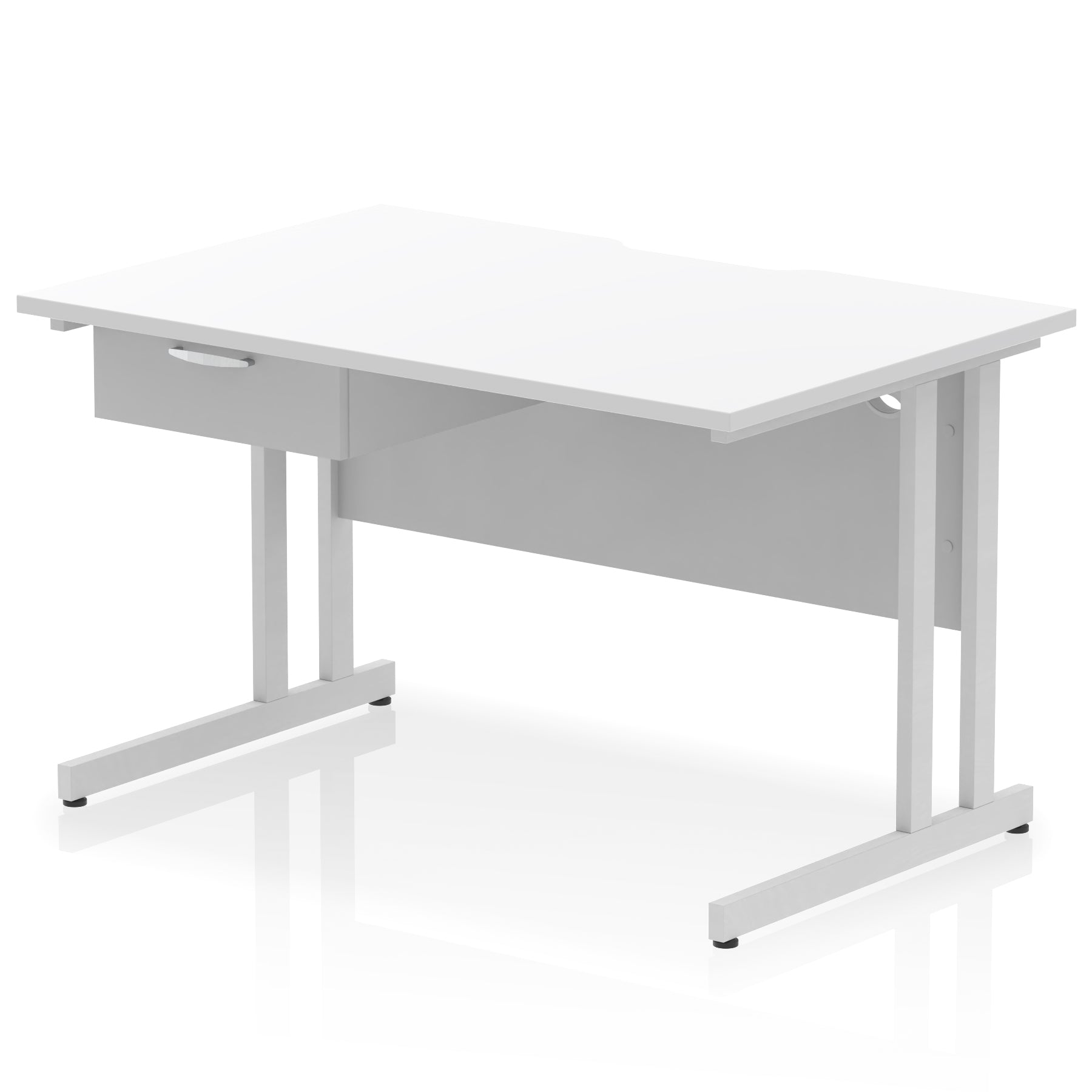 Impulse Scalloped Edge Cantilever Desk with Single Drawer Pedestal, 1200–1600mm, Multiple Top & Frame Colours, Durable MFC, Self-Assembly, 10 Year Warranty