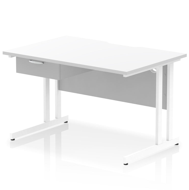 Impulse Scalloped Edge Cantilever Desk with Single Drawer Pedestal, 1200–1600mm, Multiple Top & Frame Colours, Durable MFC, Self-Assembly, 10 Year Warranty