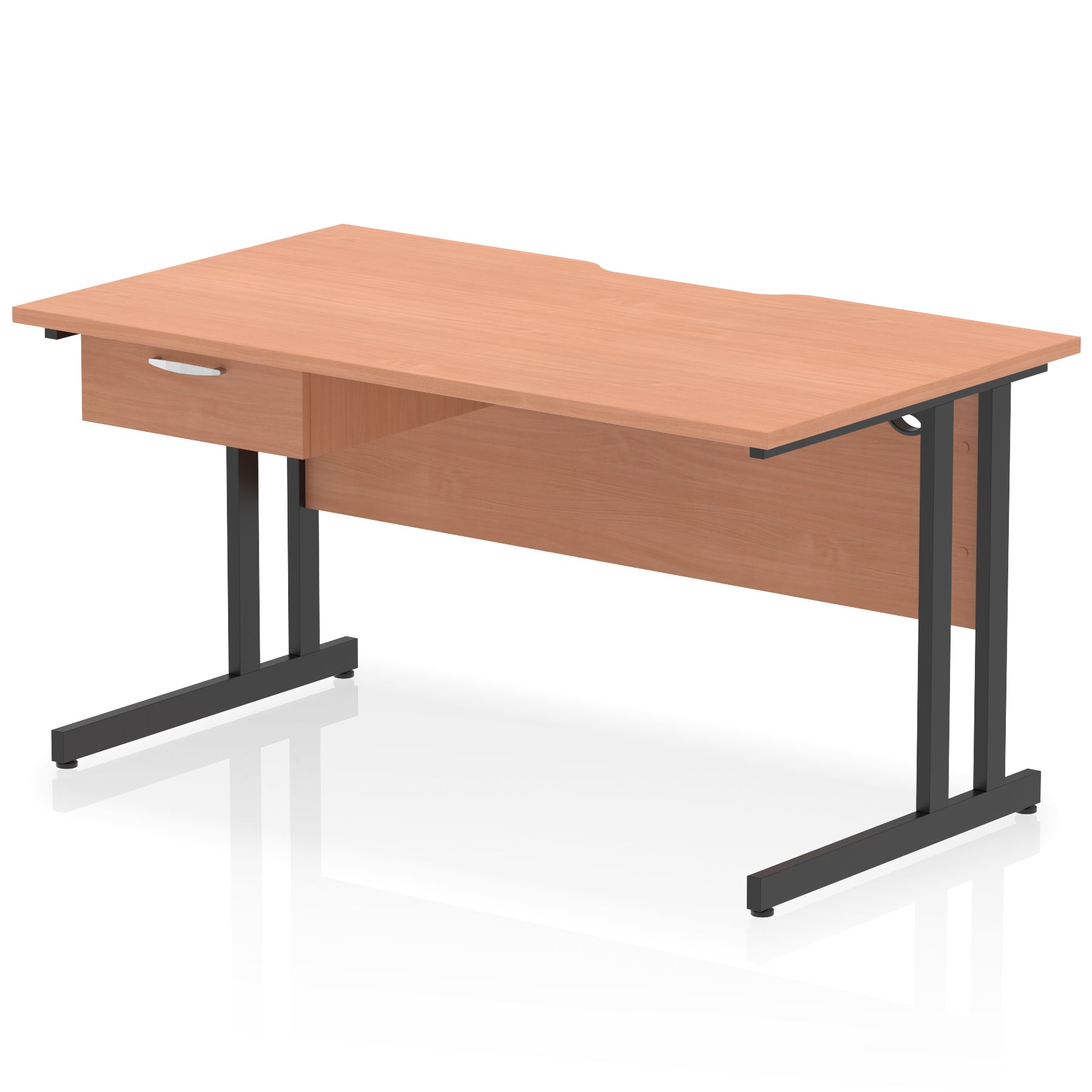 Impulse Scalloped Edge Cantilever Desk with Single Drawer Pedestal, 1200–1600mm, Multiple Top & Frame Colours, Durable MFC, Self-Assembly, 10 Year Warranty