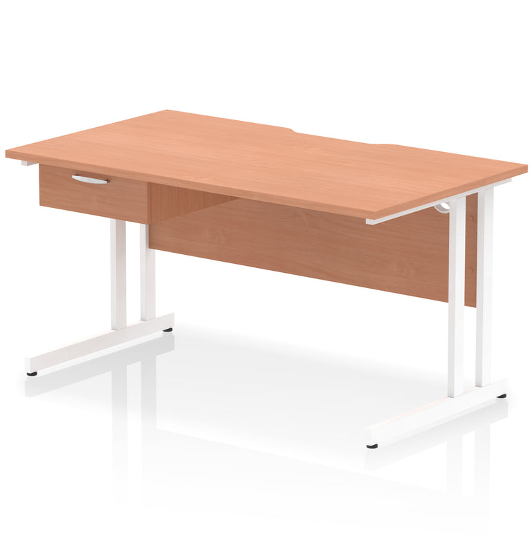 Impulse Scalloped Edge Cantilever Desk with Single Drawer Pedestal, 1200–1600mm, Multiple Top & Frame Colours, Durable MFC, Self-Assembly, 10 Year Warranty
