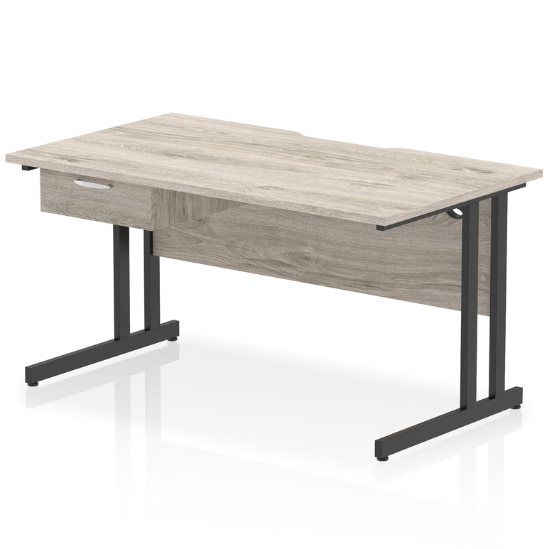 Impulse Scalloped Edge Cantilever Desk with Single Drawer Pedestal, 1200–1600mm, Multiple Top & Frame Colours, Durable MFC, Self-Assembly, 10 Year Warranty