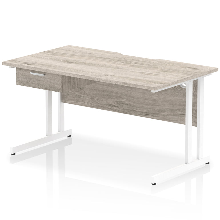 Impulse Scalloped Edge Cantilever Desk with Single Drawer Pedestal, 1200–1600mm, Multiple Top & Frame Colours, Durable MFC, Self-Assembly, 10 Year Warranty